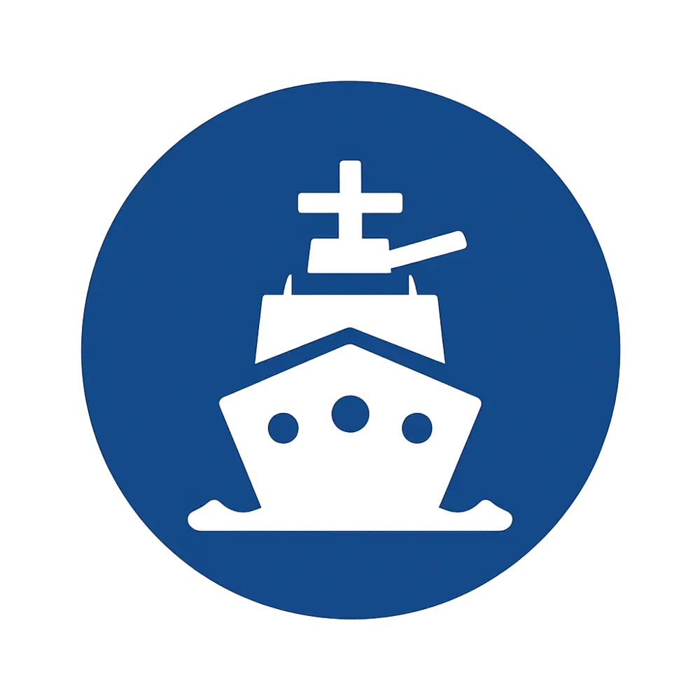 BattleShips-ikon med krigsskib i en blå cirkel